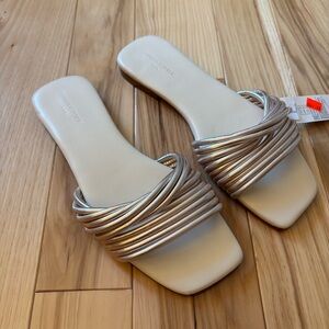 NEW Banana Republic Rose Gold Leather Twisted Strappy Flat Sandals